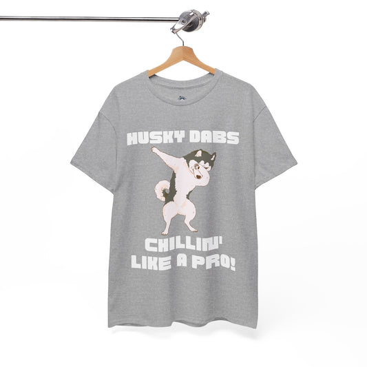 "Husky Dabs: Chillin' Like a Pro!" T-shirt, T-shirt For Siberian Husky Lovers, Siberian Husky Owner T-Shirt, Unisex Cotton Tee.